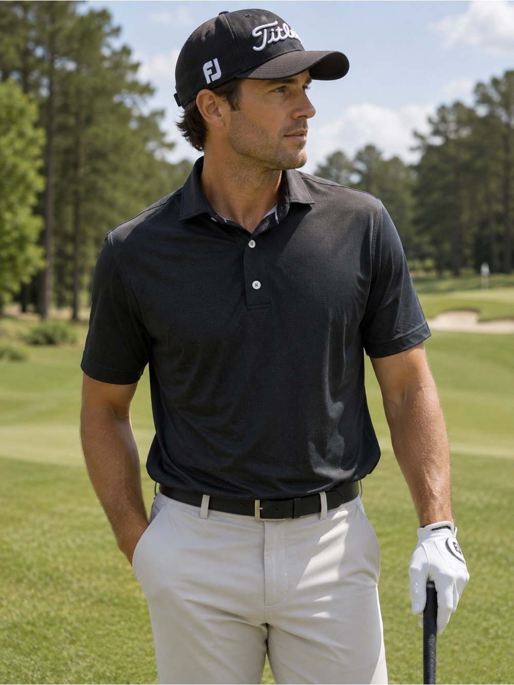 FootJoy FJ Men’s Black Performance Golf Polo Shirt Size Large L